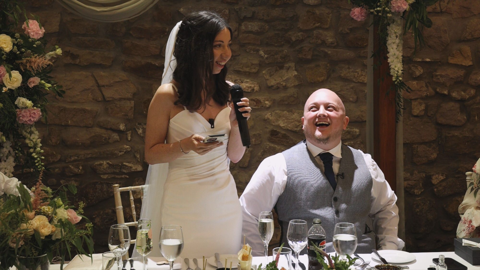 a bride stands for her own wedding speech at Browsholme Hall Lancashire