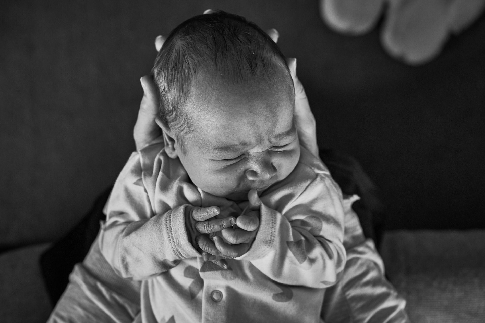 natural photo of a newborn baby laying asleep in a mothers hands