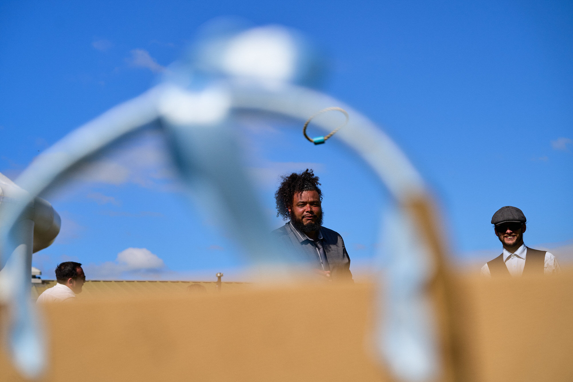 an interesting angle for a photo for garden games at a wedding