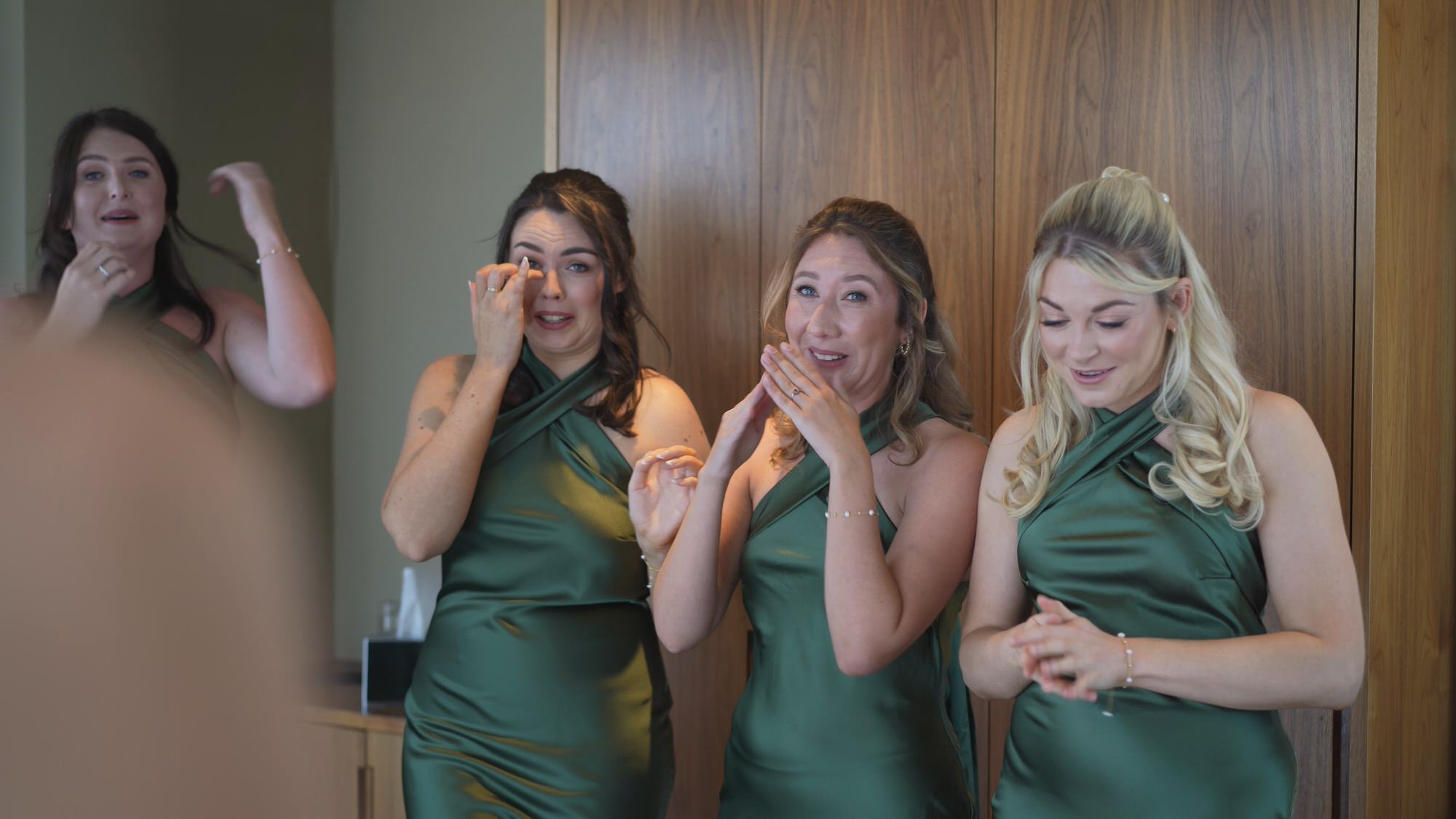 filming bridesmaids reacting to seeing the bride for the first time