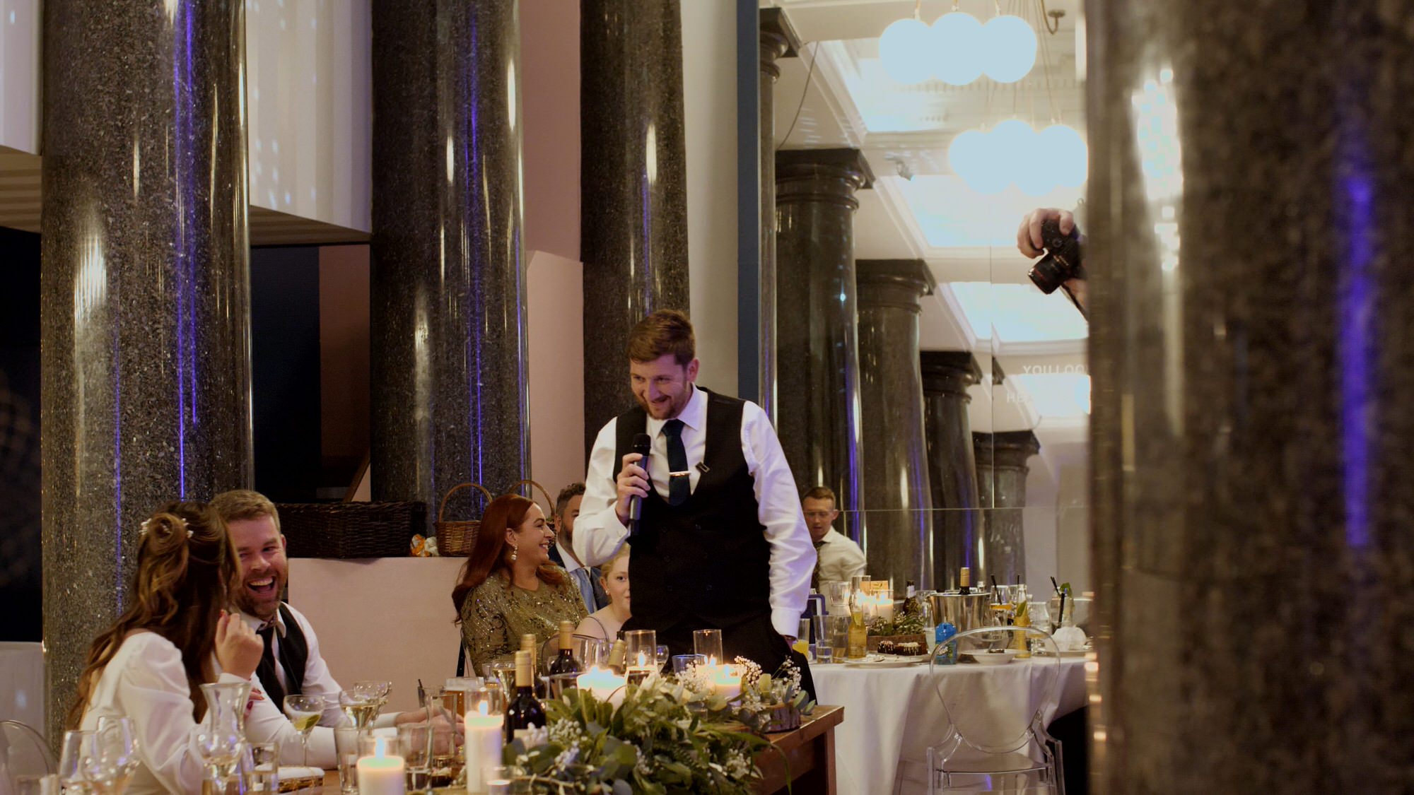 best man laughs during the wedding speech at One Fine Day Liverpool