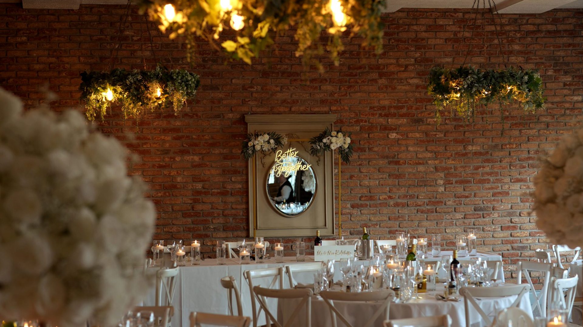 a video still of the rustic brick barn at Larkspur Lodge in Cheshire