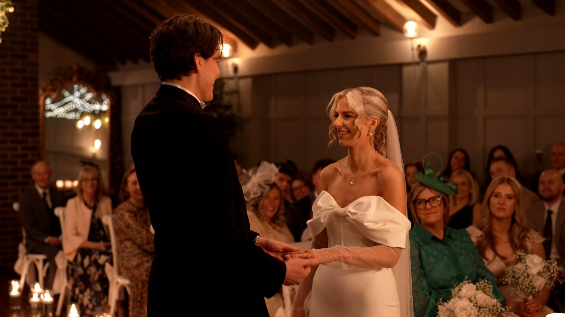 a close up video of a couple getting married in a black tie spring wedding at Larkspur Lodge in Cheshire