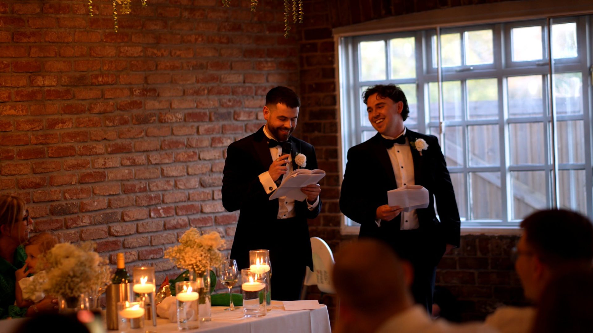 two best men do a joint speech at Larkspur