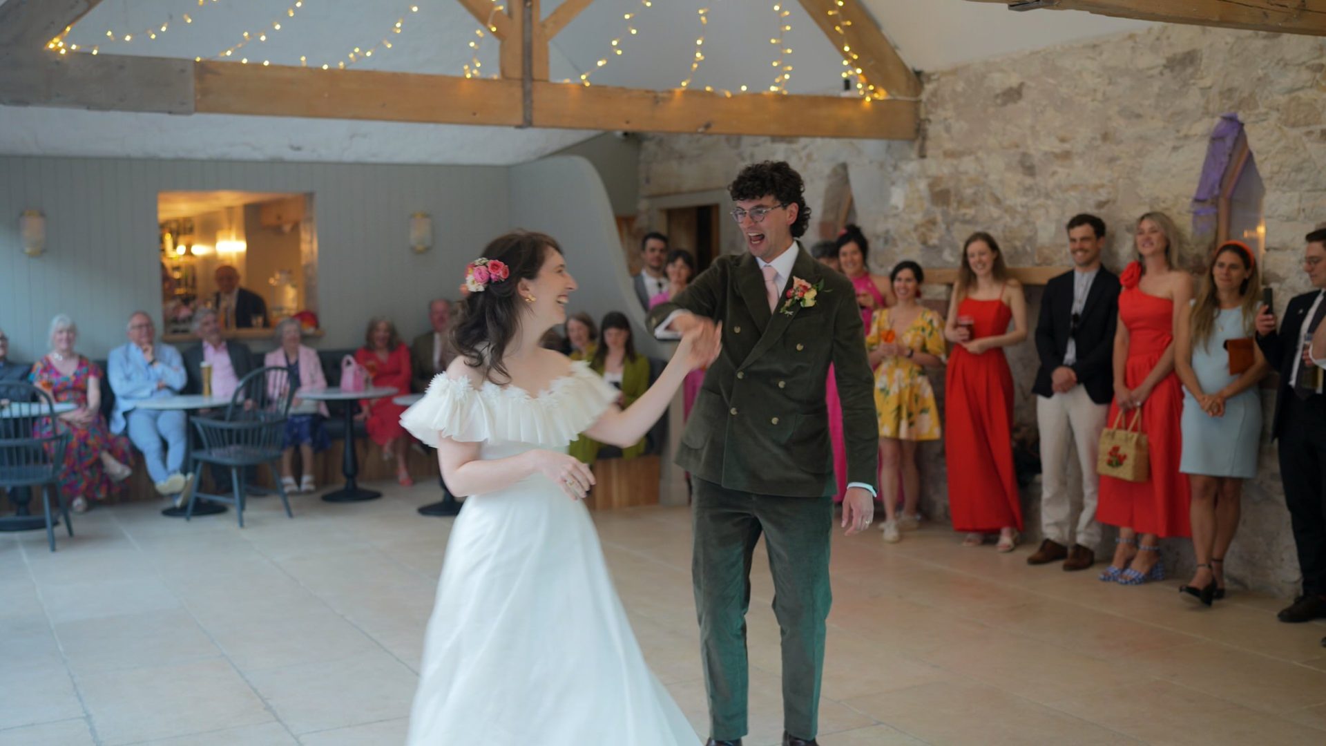 video still of first dance in the party barn at Wyresdale Park
