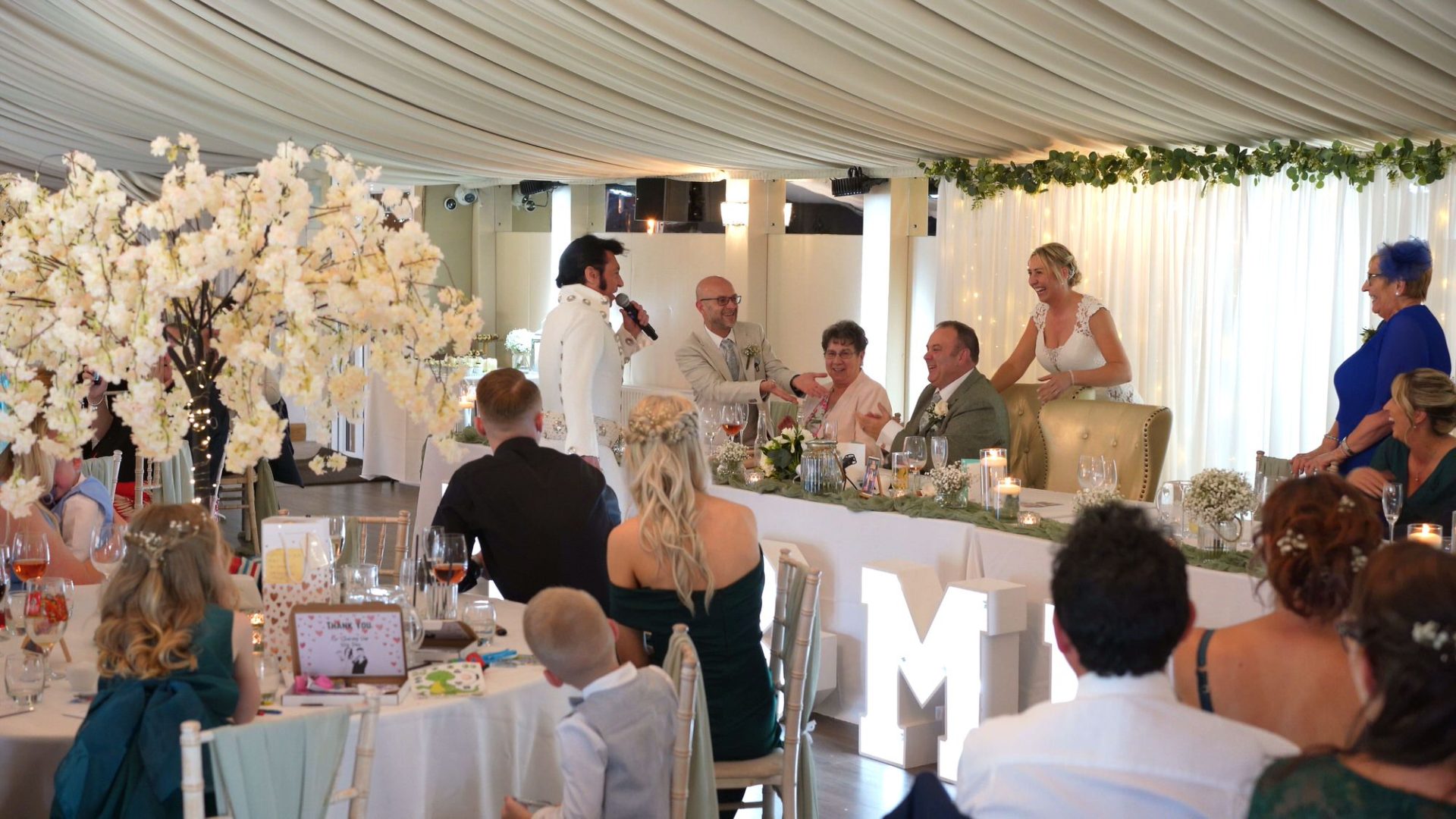 the top table sing along with an Elvis impersonator at The Moorlands Inn Halifax