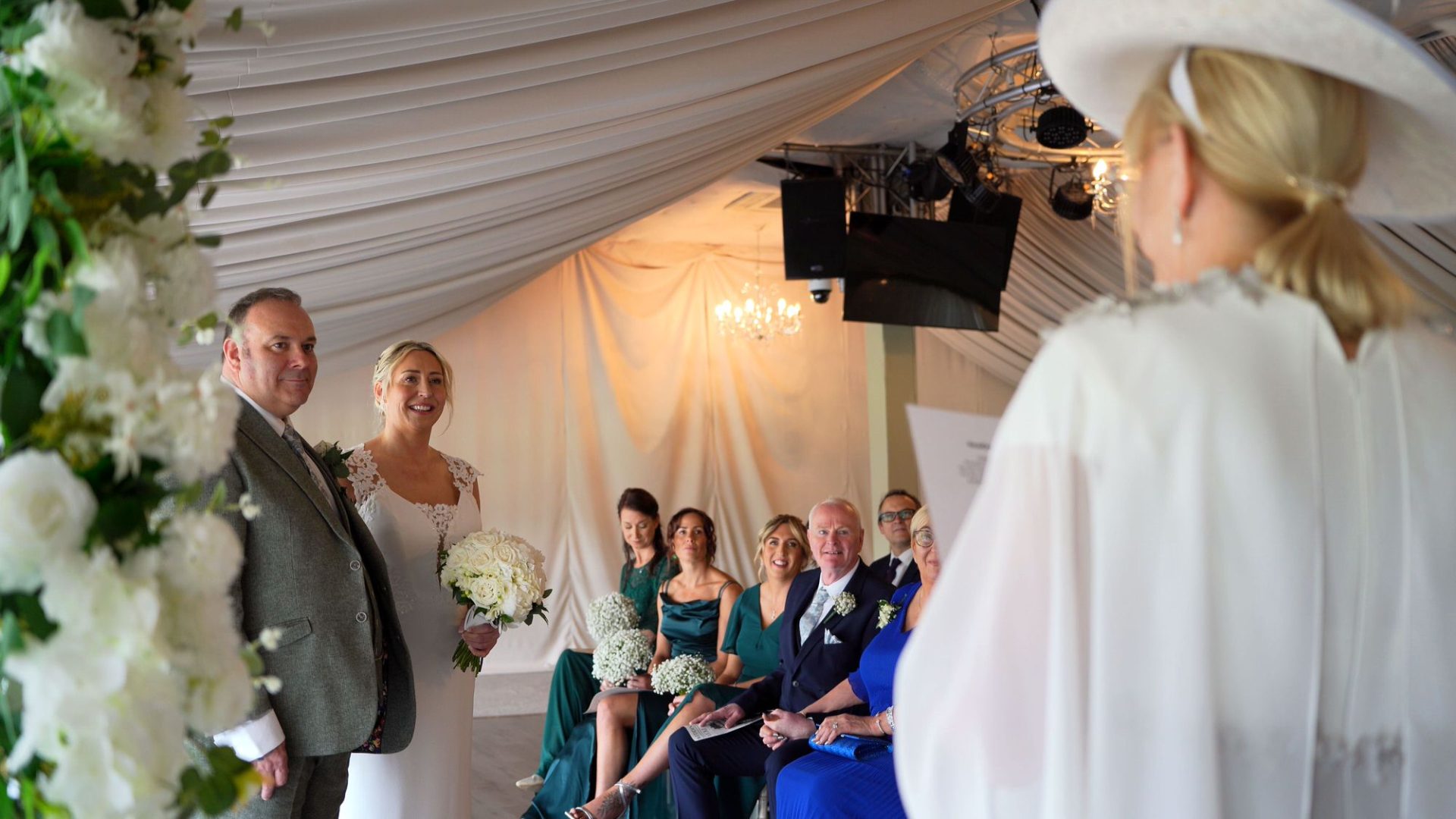the couple laugh during a reading at The Moorlands Inn Halifax